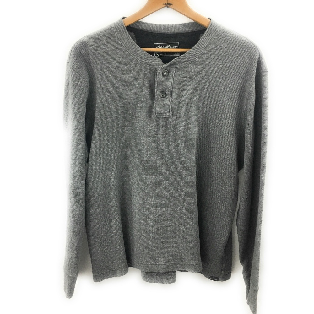 Eddie Bauer Mens Gray Thick Henley Shirt, XL